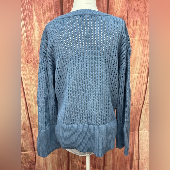Gap blue cotton V-neck opened stitch relaxed sweater women’s size M - Picture 5 of 14